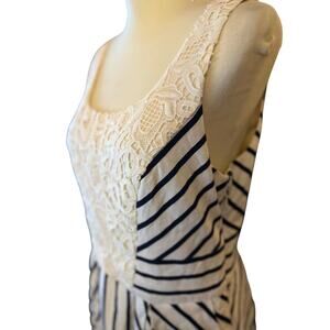 Anthropologie Cream and Black Striped Midi Dress